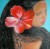 Portrait d'une jeune vahinée, aux cheveux longs défaits, avec une fleur d'hibiscus.